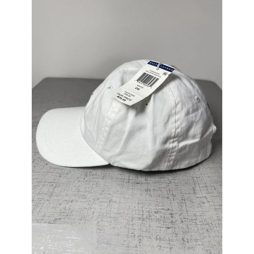 Polo Ralph Lauren Men's O/S Adjustable Baseball Cap Cotton White /Blue Pony Logo - Picture 6 of 11